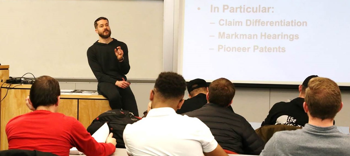 Director Ryan Brown teaching a class of entrepreneurship students